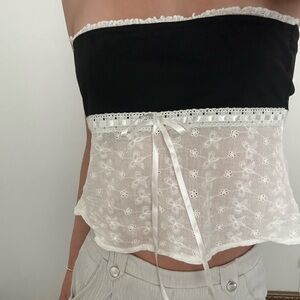 Black & White Lace Trim Eyelet Crop Top